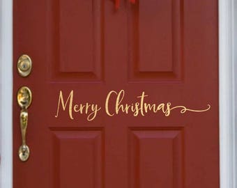 Farmhouse Christmas Door Decal | Christmas Door Decoration |  Merry Christmas Vinyl Decal