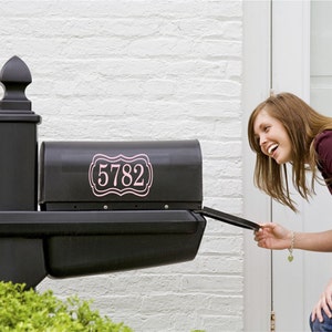 Mailbox Custom Numbers Decal // Small Decal // Mailbox Numbers with Frame // Personalized Address // Framed Address image 3