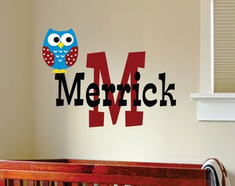 Owl Wall Decal - Personalized Name -  Name Wall Decal - Owl Wall Art - Baby Name Decal -  Boy  Vinyl Wall Lettering, Personalized Gifts