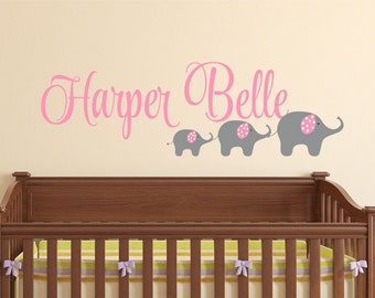 Elephant Wall Decal, Nursery Name Sign, Girl Name Decal, Vinyl Stickers, Nursery Wall Art, Custom Name, Wall Decals Nursery, Kids Room Decor