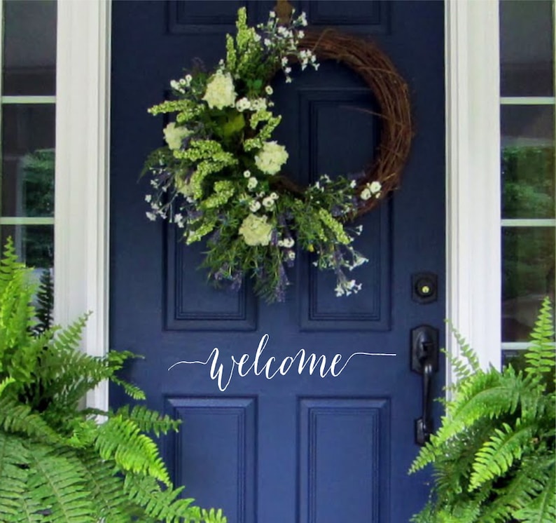 Farmhouse Front Door Welcome Decal Rustic Welcome Wall Decal, Rustic Entryway Decor image 1