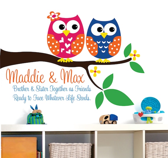 Owl Decor Wall Decal // Childrens Wall Decal Sister and Etsy