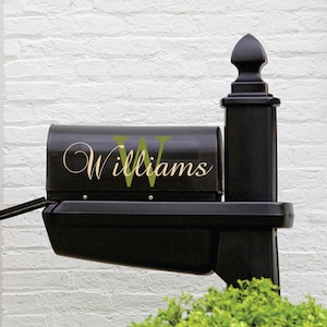 Peut inclure: Boîte aux lettres noire avec un nom en cursive dorée "Williams" et une initiale verte "W" sur le devant.