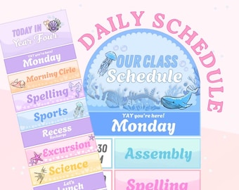 Horario de clase de Sweet Tides / Ocean Pastel / Editable en Canva
