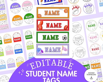 Etiquetas de identificación editables para estudiantes / Material deportivo imprimible para el aula / Más vendido / Descarga instantánea