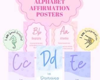 Pósteres de afirmaciones del alfabeto de Sweet Tides / "Yo soy" / Automotivación / Editable / Decoración en tonos pastel