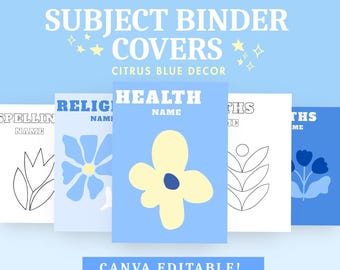 Portadas editables minimalistas para libros temáticos / Decoración azul cítrico / Descarga instantánea