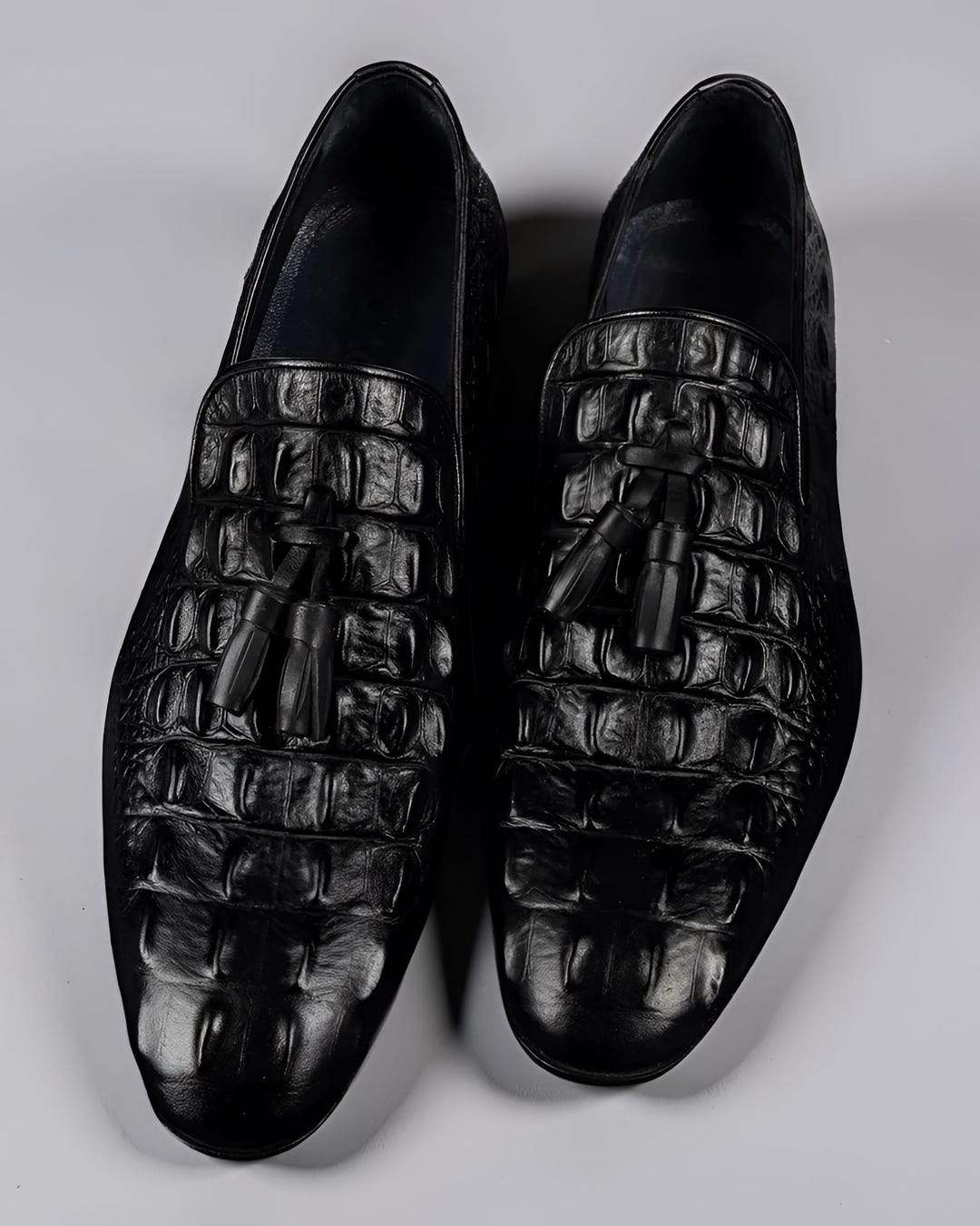 Black Crocodile Embossed Leather Loafers | Men's Slip-ons | Leather ...