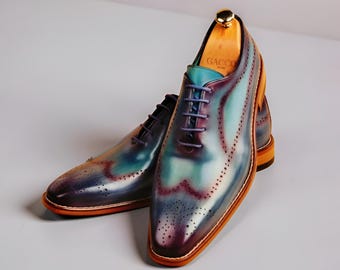 Ocean Blue Patina Leather Dress Shoes: Handmade Turkish Luxury