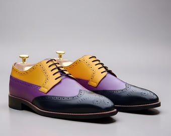 Handmade Multicolored Leather Brogue Oxford Shoes | Unique Dress Shoes
