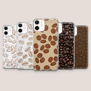 Coffee Beans Phone Case Hot Drink Pattern Caffeine Cover for iPhone 17Pro, 16e, 15, 14, 13, Samsung S26, S25, S24, S23, A56, Pixel 10A, 9, 8