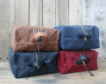 Groomsmens Gift Waxed Canvas Dopp Kits, Shaving Kit, Toiletry Bags, Cosmetic Case, Mens Gifts, Womens Makeup Bags