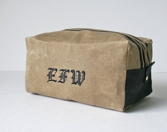 Mini Dopp Kit, Shave Bag, Waxed Canvas Toiletry Bag, Monogrammed Mens Toiletry Bag, Men's Gift, Ditty Bag