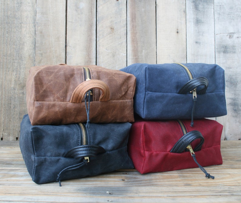 Waxed Canvas Shave Bag, Groomsman Gift, Mens Shave Bag, Mens Toiletry Bag image 2