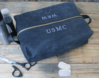 Personalized Waxed Canvas Dopp Kit, Toiletry Bag, Shave bag, Groomsmen Gift, Cosmetic Bag, Travel Bag, Gift for Him, Military Gift