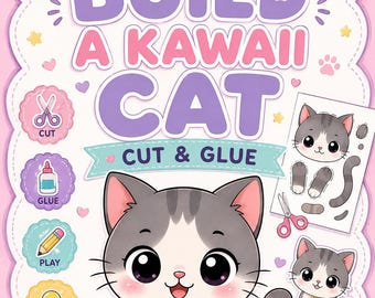 Kawaii Cat Activity Book Printable | Cut and Glue Craft | Preschool Busy Book | Kids Worksheets | Fine Motor Skills | PDF Download