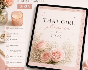 Planejador Digital That Girl 2026 | Planejador com Hiperlinks para Goodnotes | Planejador para iPad | Planejador de Metas | Planejador de Bem-Estar e Autocuidado