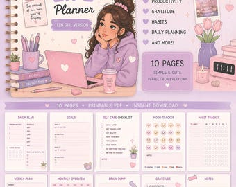 Agenda para Adolescentes | Diário de Autocuidado Kawaii, Rastreador de Humor Diário e Semanal (Download em PDF A5)