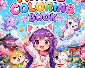 Livro de colorir de anime | Personagens kawaii, cenas aconchegantes (download digital)