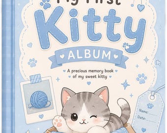 Meu Primeiro Álbum de Gatinhos | Livro de Memórias de Gato Azul Kawaii (Download em PDF A5)