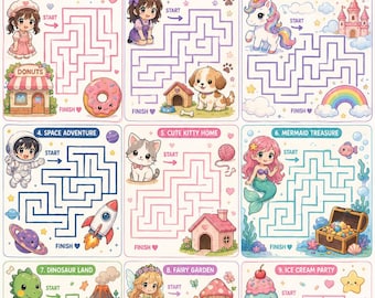 Livro de Labirintos Kawaii | Labirintos de Animais, Fantasia e Espaço (Download em PDF)