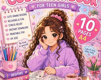 Livro de colorir Kawaii Girl para adolescentes | Páginas aconchegantes e relaxantes (Download em PDF)