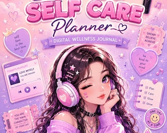 Planejador de autocuidado K-Pop | Diário de bem-estar digital | Rastreador de humor | Diário de gratidão | Planejador GoodNotes | PDF para impressão