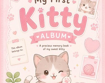 Meu Primeiro Álbum de Fotos de Gatinho em PDF | Livro de Memórias de Gato | Diário de Pet Kawaii | Imprimível em A5