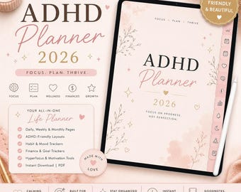 Planejador digital de TDAH 2026 | Planejador Goodnotes | Organizador de TDAH | Planejador Neurodivergente | Planejador para iPad | Download instantâneo