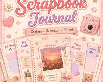 Diário de Recortes Imprimível | Livro de Memórias Kawaii com 15 Páginas | Páginas de Diário Rosa Fofas | Quadro de Sonhos e Páginas de Gratidão | PDF para Download Imediato