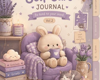 Diário de autocuidado kawaii para imprimir | Planejador de bem-estar em tons pastel (Download digital)