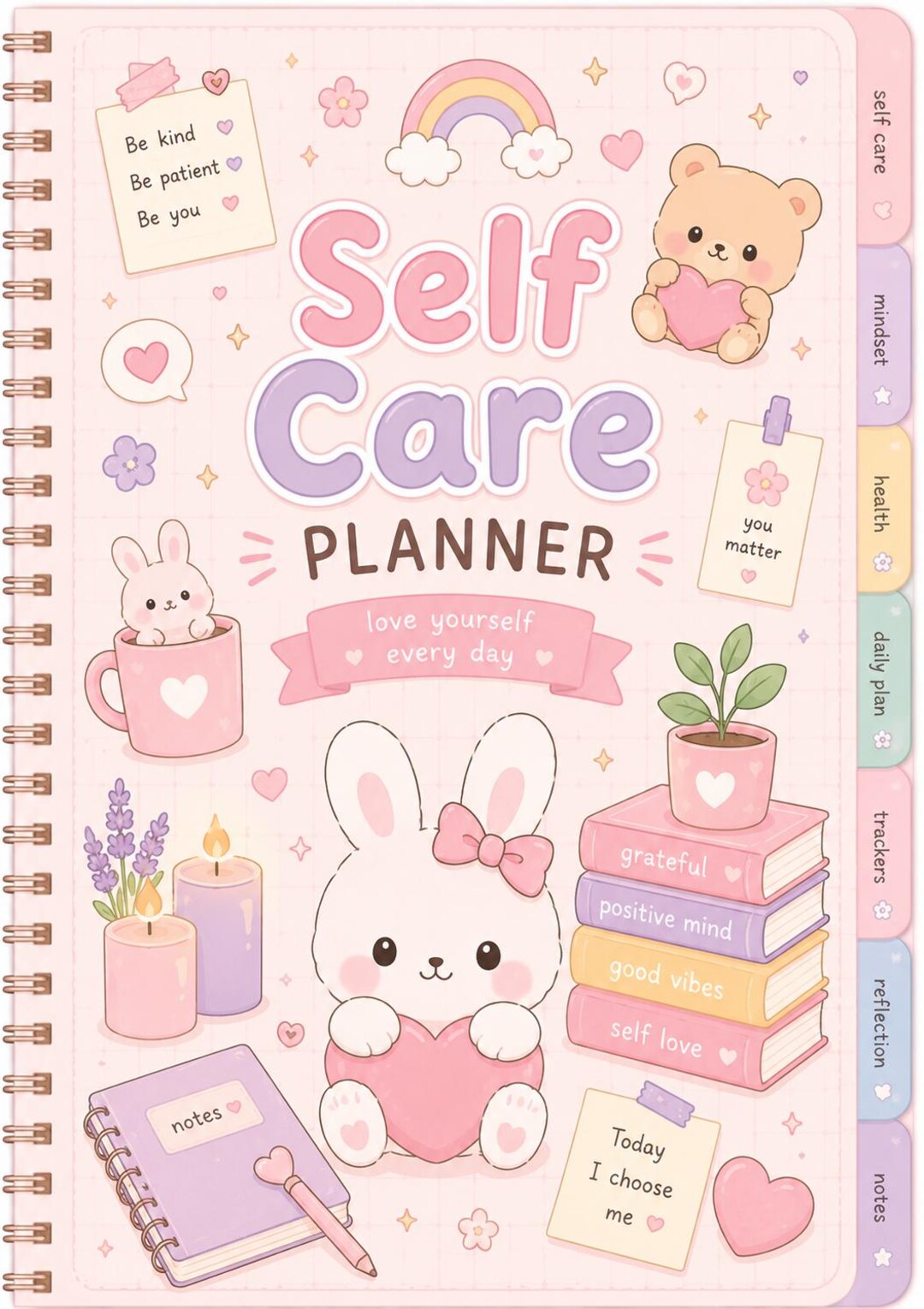 Kawaii Self Care Planner | Pastel Wellness Journal, Mood Tracker ...