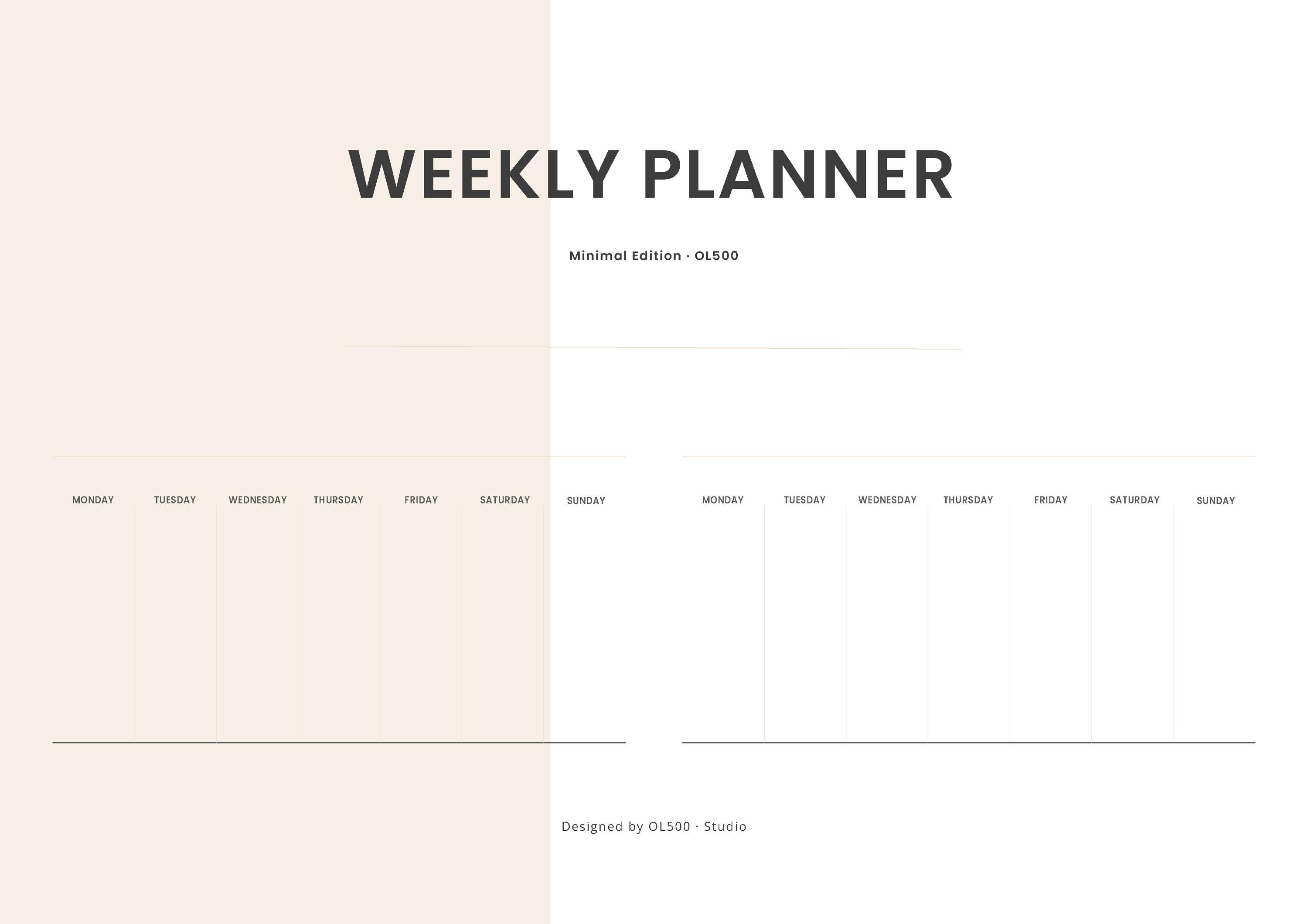 Weekly Planner Printable A4 Horizontal | Minimal Weekly Schedule ...
