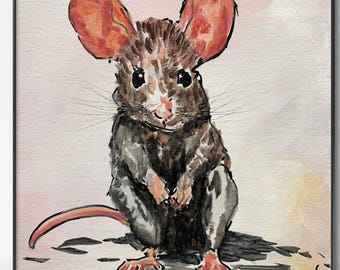 Expressionnisme abstrait original de la souris 12 x 12 oeuvres d'art signées main sans peur 12 x 12