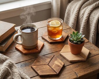Walnut Coaster Set, Wooden Drink Mats, Table Surface Protection