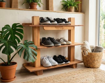 Floating Shoe Rack Wall Mount, Personalized Entryway Organizer, Rustic Pine Shoe Shelf, Sneaker Display, Mudroom Decor