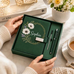 Personalized Birth Month Flower Notebook & Pen Set, Custom Name Journal Gift Box for Teacher or Her