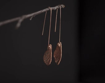 Real maple seed earrings electroformed in copper by Vimade