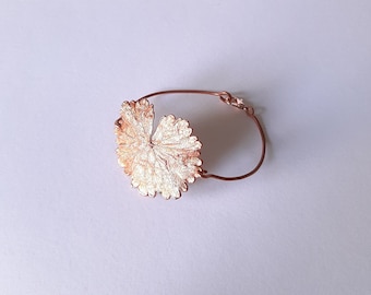 Bracciale vera foglia di geranium rotundifolium in rame vimade