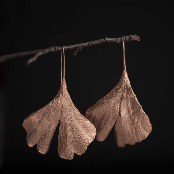 orecchini vera foglia di ginko biloba in rame