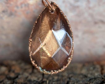 Antique Chandelier Crystal Necklace, Electroformed Copper Pendant, Vintage Glass Drop Jewelry, Unique Boho Statement Gift for Her