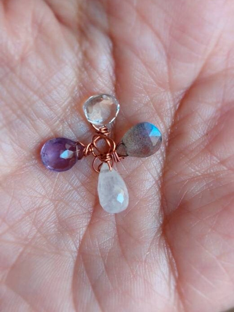 Collana botanica, una vera foglia di ginkgo biloba con piccole gemme a scelta, labradorite, pietra di luna arcobaleno, prasiolite, ametista. image 2