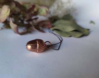 Acorn necklace, acorn pendant, autumn jewelry, botanical necklace, nature inspired, copper electroform, electroformed leaves, gift for her