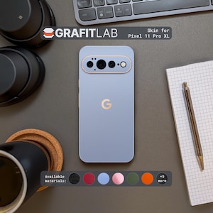 May include: A light blue adhesive skin for a Pixel 11 Pro XL smartphone, featuring a central gold Google logo and a gold-rimmed camera module. The image includes text reading GRAFITLAB and Skin for Pixel 11 Pro XL, plus a color selection bar.