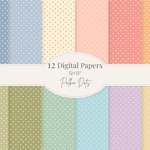 Pastel Polka Dots Digital Paper Set – 12 Colors | Printable Scrapbook Backgrounds | Soft Color Patterns