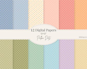 Pastel Polka Dots Digital Paper Set – 12 Colors | Printable Scrapbook Backgrounds | Soft Color Patterns