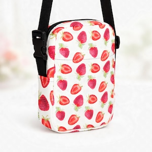 Strawberry Pattern Utility Crossbody Bag, compact travel sling