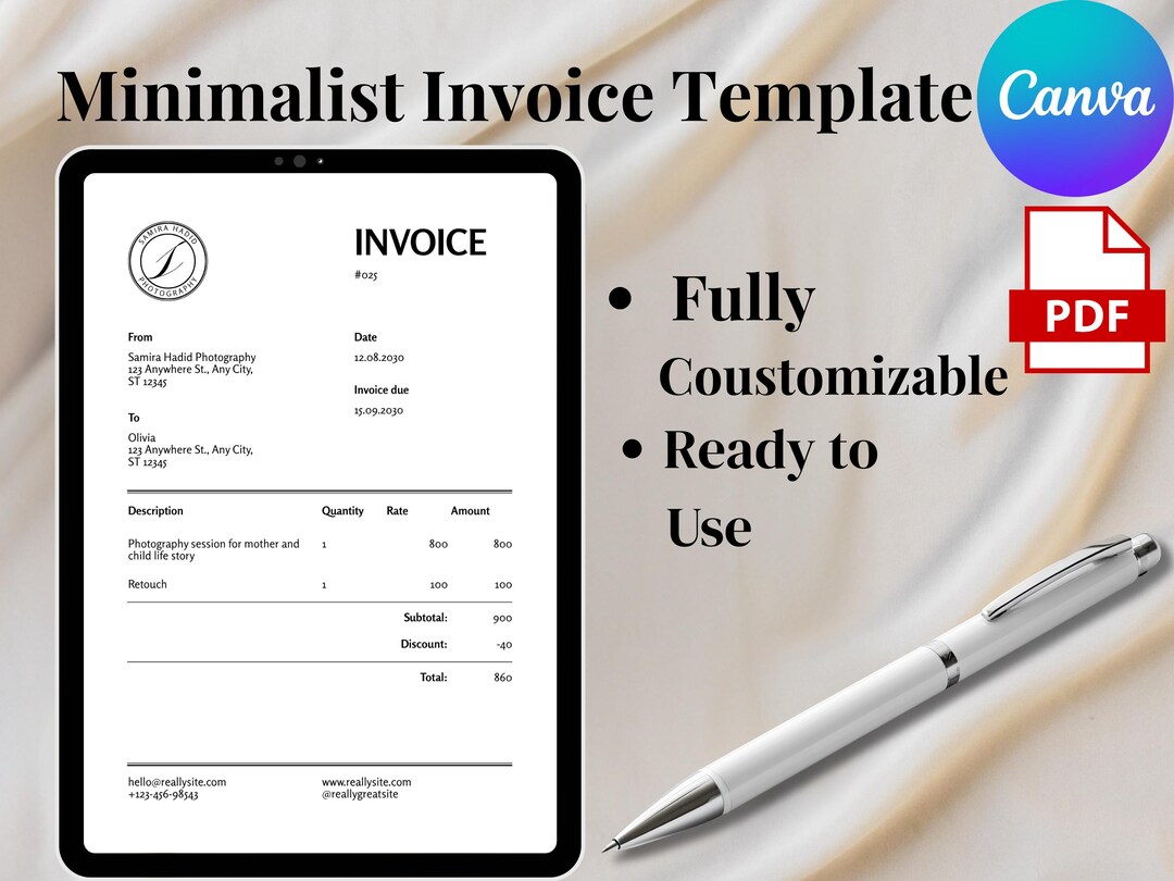 Minimal Canva Invoice Template - Professional Business Billing Form ...