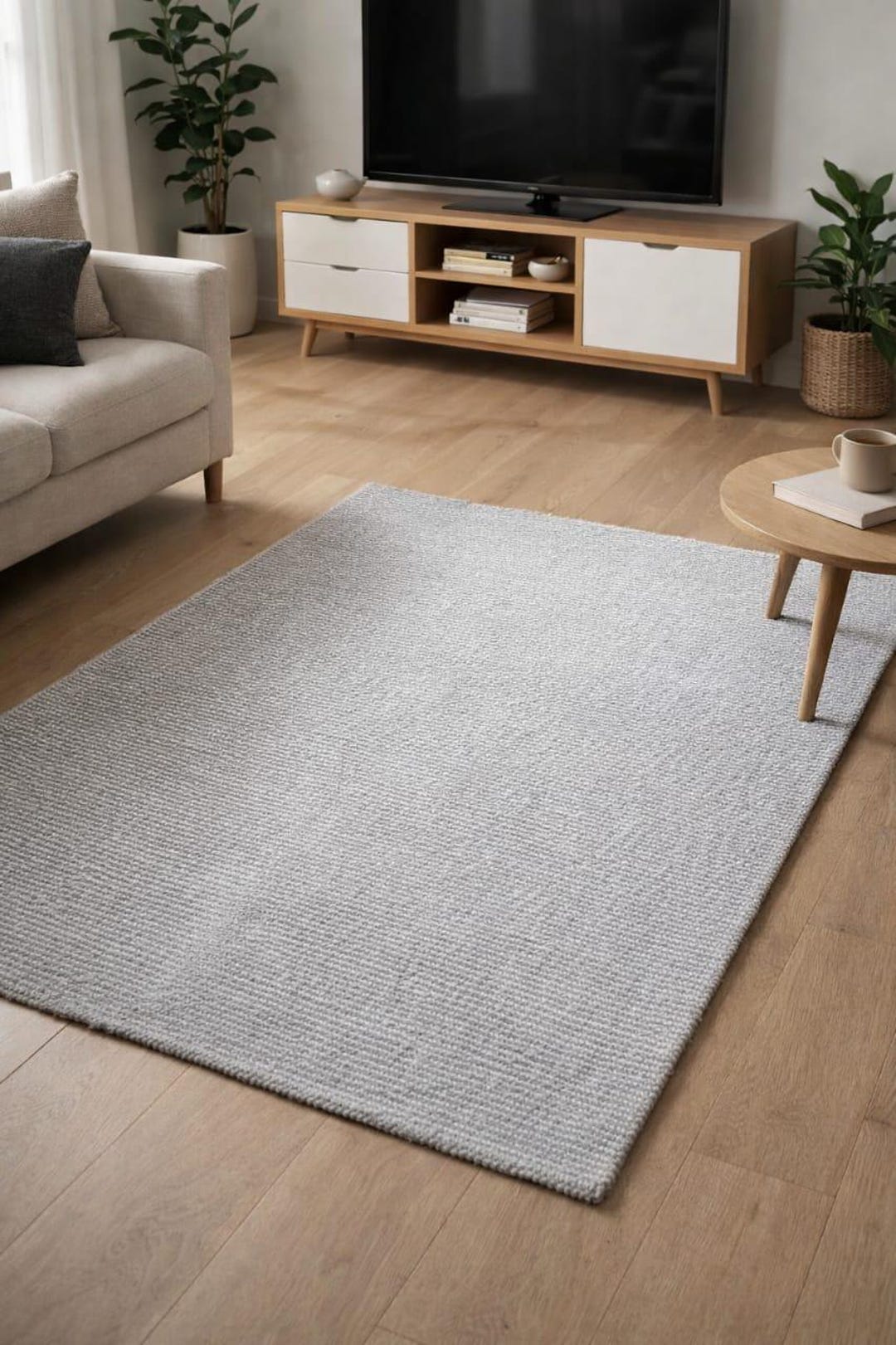 Hand Looped Rugs Hand Loom Hand Woven Rug | Grey and White Wool Rug | Handmade Cut and ...