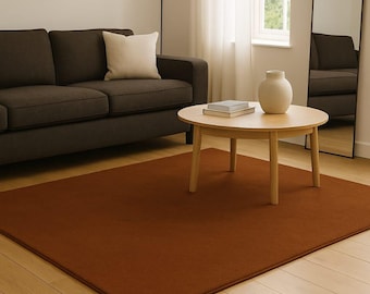 Hand Tufted Wool Area Rug | Solid Mocha Brown, Minimalist Carpet